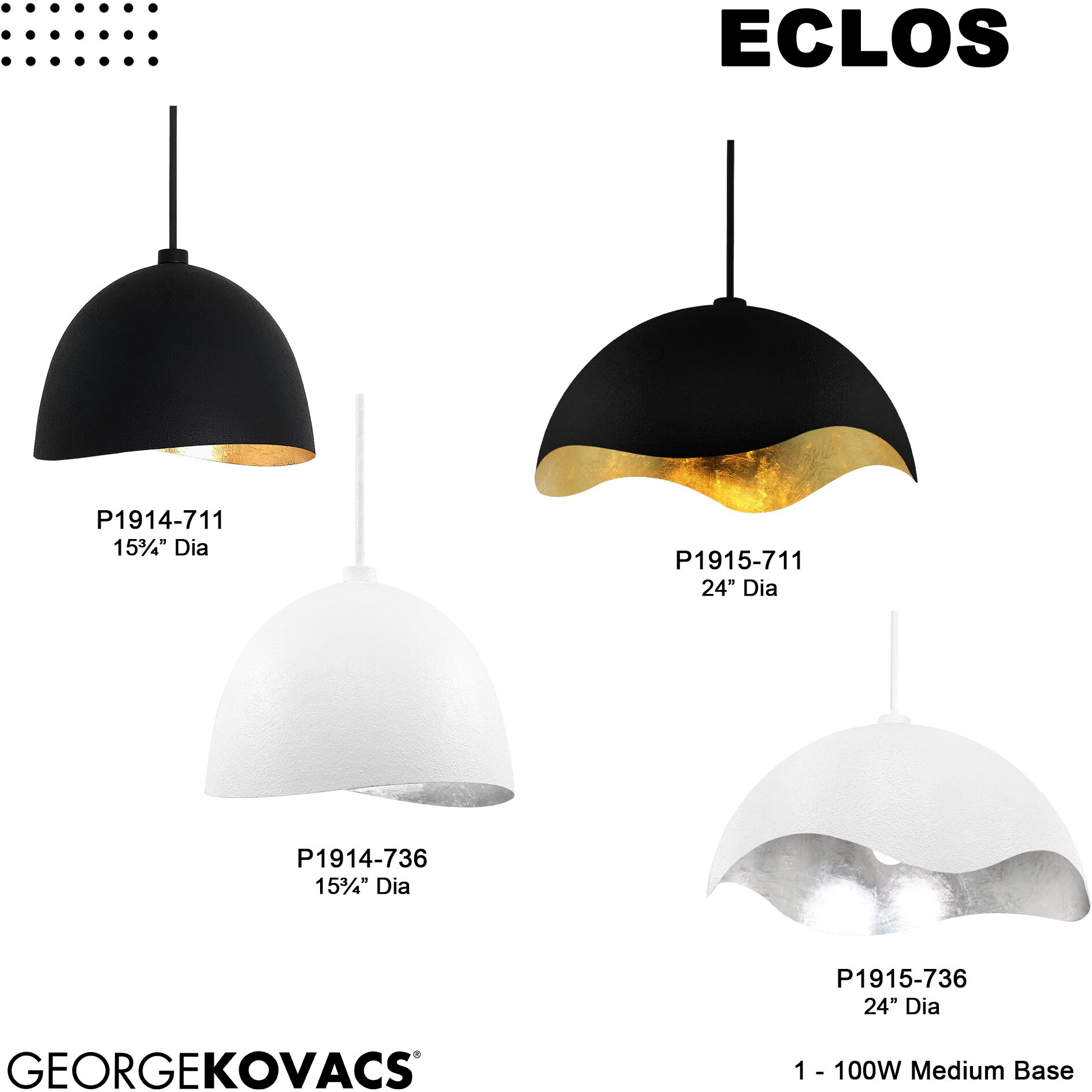 Eclos 1 Light 23.88 inch Sand Coal With Gold Leaf Inside Pendant Ceiling Light